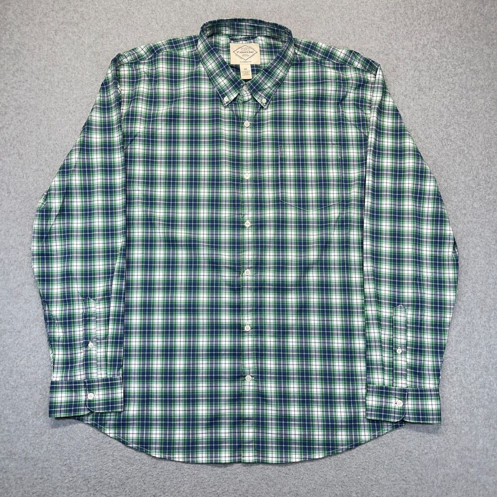 St. John’s Bay Button-Down Shirt Men’s XXL Green Blue Plaid Long Sleeve